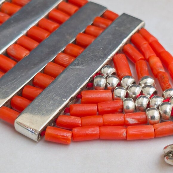 Nina Gill Paris Coral & Sterling Wide Bracelet (83.7g) - Picture 7 of 10